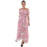 Cute Unicorn Seamless Pattern Off Shoulder Open Front Chiffon Dress