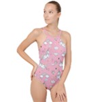Cute Unicorn Seamless Pattern High Neck One Piece Swimsuit