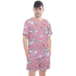 Cute Unicorn Seamless Pattern Men s Mesh T-Shirt and Shorts Set