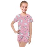 Cute Unicorn Seamless Pattern Kids  Mesh T-Shirt and Shorts Set