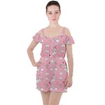 Cute Unicorn Seamless Pattern Ruffle Cut Out Chiffon Playsuit