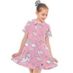 Cute Unicorn Seamless Pattern Kids  Short Sleeve Shirt Dress