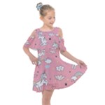 Cute Unicorn Seamless Pattern Kids  Shoulder Cutout Chiffon Dress