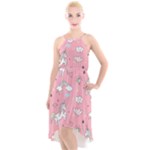 Cute Unicorn Seamless Pattern High-Low Halter Chiffon Dress 