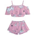 Cute Unicorn Seamless Pattern Kids  Off Shoulder Skirt Bikini