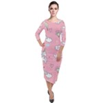 Cute Unicorn Seamless Pattern Quarter Sleeve Midi Velour Bodycon Dress