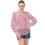 Cute Unicorn Seamless Pattern High Neck Long Sleeve Chiffon Top