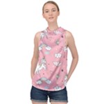 Cute Unicorn Seamless Pattern High Neck Satin Top