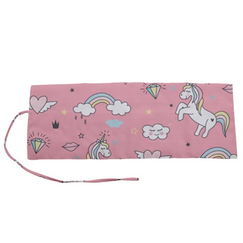 Cute Unicorn Seamless Pattern Roll Up Canvas Pencil Holder (S) from ArtsNow.com