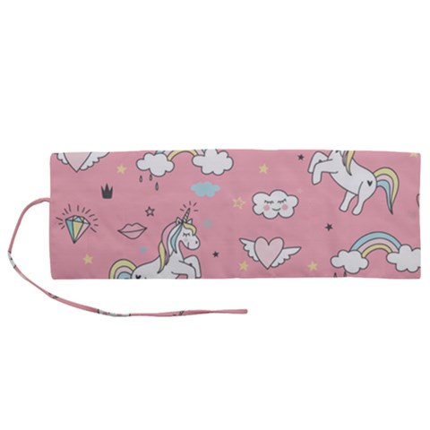 Cute Unicorn Seamless Pattern Roll Up Canvas Pencil Holder (M) from ArtsNow.com