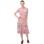 Cute Unicorn Seamless Pattern Keyhole Neckline Chiffon Dress
