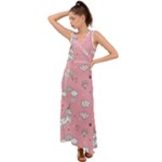 Cute Unicorn Seamless Pattern V-Neck Chiffon Maxi Dress
