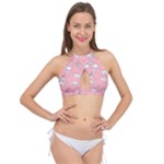 Cute Unicorn Seamless Pattern Cross Front Halter Bikini Top