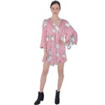 Cute Unicorn Seamless Pattern V-Neck Flare Sleeve Mini Dress