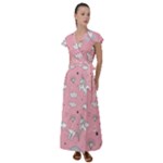 Cute Unicorn Seamless Pattern Flutter Sleeve Maxi Dress