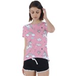 Cute Unicorn Seamless Pattern Short Sleeve Open Back T-Shirt