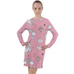 Cute Unicorn Seamless Pattern Long Sleeve Hoodie Dress