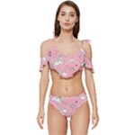 Cute Unicorn Seamless Pattern Ruffle Edge Tie Up Bikini Set	