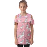 Cute Unicorn Seamless Pattern Fold Over Open Sleeve Top