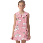 Cute Unicorn Seamless Pattern Kids  Pilgrim Collar Ruffle Hem Dress