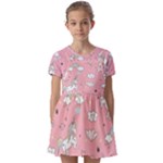 Cute Unicorn Seamless Pattern Kids  Short Sleeve Pinafore Style Dress