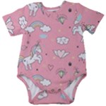 Cute Unicorn Seamless Pattern Baby Short Sleeve Bodysuit
