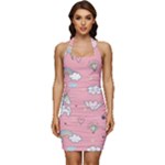 Cute Unicorn Seamless Pattern Sleeveless Wide Square Neckline Ruched Bodycon Dress