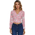 Cute Unicorn Seamless Pattern Long Sleeve V-Neck Top