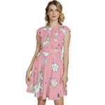 Cute Unicorn Seamless Pattern Cap Sleeve High Waist Dress