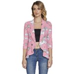 Cute Unicorn Seamless Pattern Women s 3/4 Sleeve Ruffle Edge Open Front Jacket