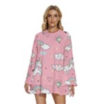 Cute Unicorn Seamless Pattern Round Neck Long Sleeve Bohemian Style Chiffon Mini Dress