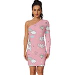 Cute Unicorn Seamless Pattern Long Sleeve One Shoulder Mini Dress