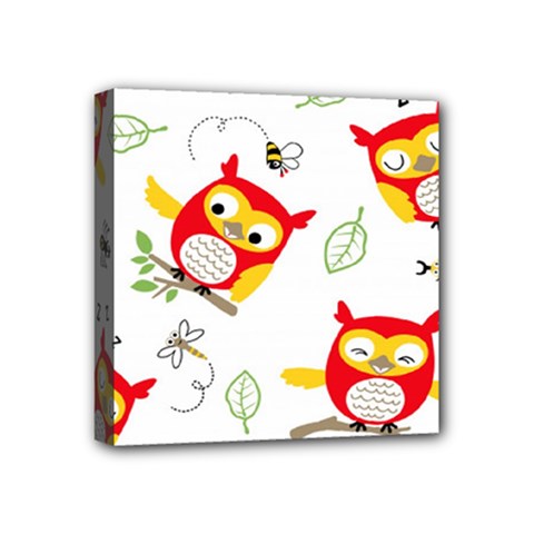 Seamless Pattern Vector Owl Cartoon With Bugs Mini Canvas 4  x 4  (Stretched) from ArtsNow.com