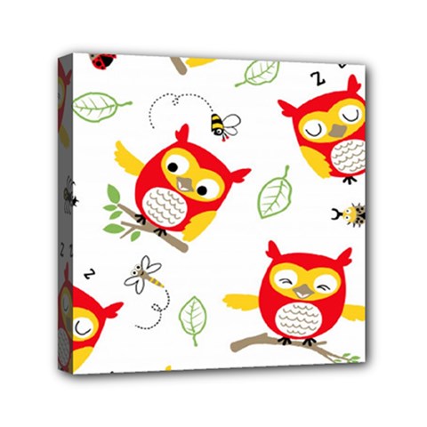 Seamless Pattern Vector Owl Cartoon With Bugs Mini Canvas 6  x 6  (Stretched) from ArtsNow.com