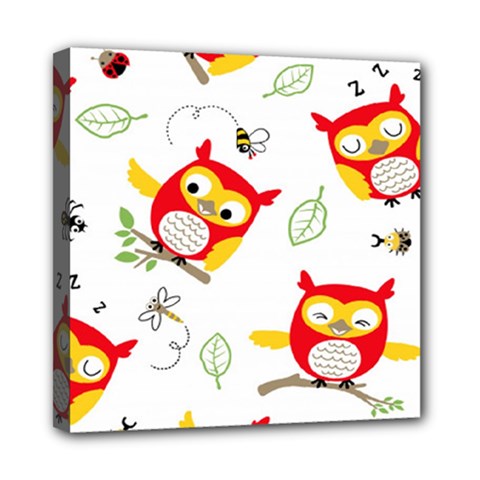 Seamless Pattern Vector Owl Cartoon With Bugs Mini Canvas 8  x 8  (Stretched) from ArtsNow.com