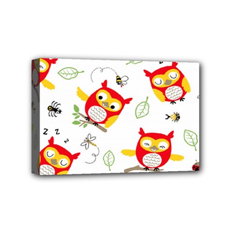 Seamless Pattern Vector Owl Cartoon With Bugs Mini Canvas 6  x 4  (Stretched) from ArtsNow.com