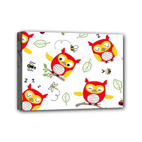 Seamless Pattern Vector Owl Cartoon With Bugs Mini Canvas 7  x 5  (Stretched) from ArtsNow.com