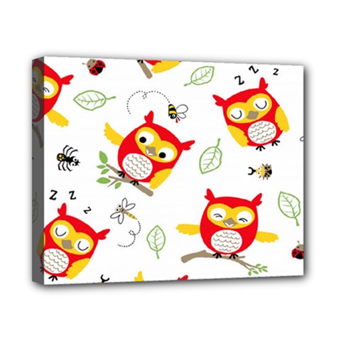 Seamless Pattern Vector Owl Cartoon With Bugs Canvas 10  x 8  (Stretched) from ArtsNow.com