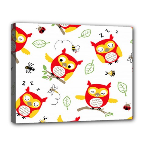 Seamless Pattern Vector Owl Cartoon With Bugs Canvas 14  x 11  (Stretched) from ArtsNow.com