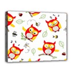 Seamless Pattern Vector Owl Cartoon With Bugs Canvas 14  x 11  (Stretched)