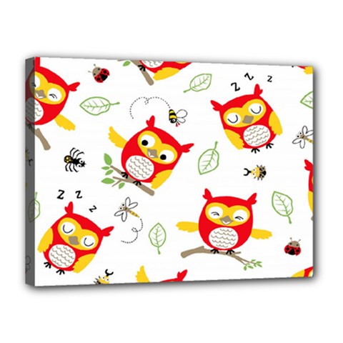 Seamless Pattern Vector Owl Cartoon With Bugs Canvas 16  x 12  (Stretched) from ArtsNow.com