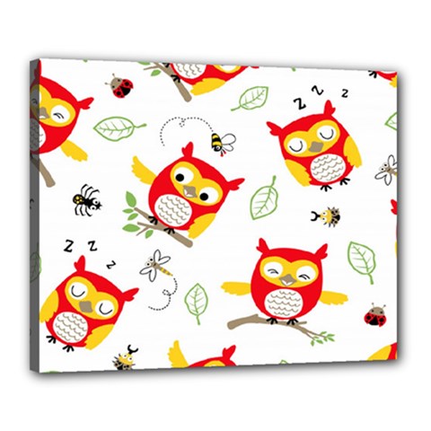 Seamless Pattern Vector Owl Cartoon With Bugs Canvas 20  x 16  (Stretched) from ArtsNow.com
