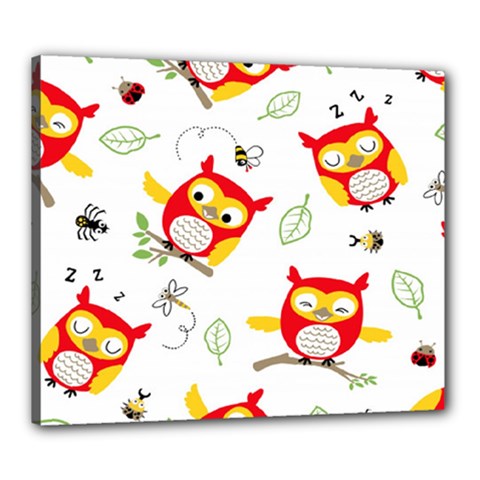 Seamless Pattern Vector Owl Cartoon With Bugs Canvas 24  x 20  (Stretched) from ArtsNow.com