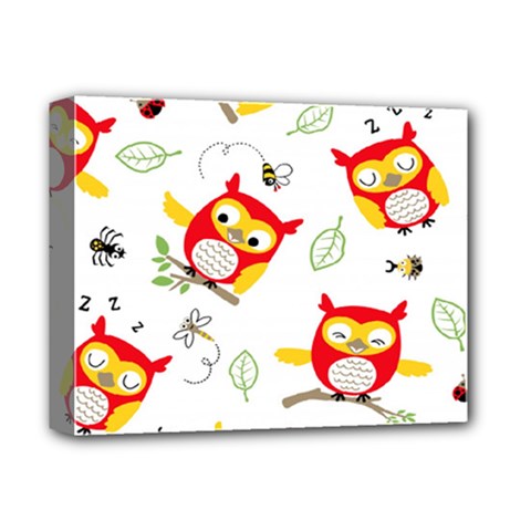 Seamless Pattern Vector Owl Cartoon With Bugs Deluxe Canvas 14  x 11  (Stretched) from ArtsNow.com