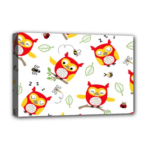 Seamless Pattern Vector Owl Cartoon With Bugs Deluxe Canvas 18  x 12  (Stretched) from ArtsNow.com