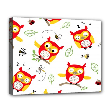 Seamless Pattern Vector Owl Cartoon With Bugs Deluxe Canvas 20  x 16  (Stretched) from ArtsNow.com