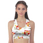 Seamless Pattern Vector Owl Cartoon With Bugs Fitness Sports Bra