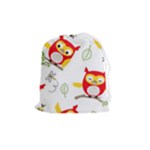 Seamless Pattern Vector Owl Cartoon With Bugs Drawstring Pouch (Medium)