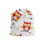 Seamless Pattern Vector Owl Cartoon With Bugs Drawstring Pouch (Large)