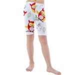 Seamless Pattern Vector Owl Cartoon With Bugs Kids  Mid Length Swim Shorts